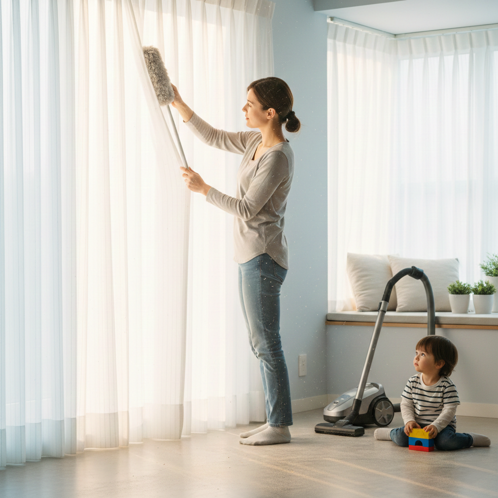 ほこりを取る女性